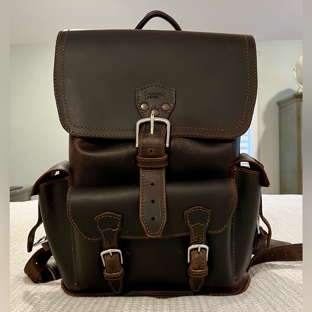 Saddleback Leather Co. Thin Front Pocket Backpack in Dark Coffee Brown